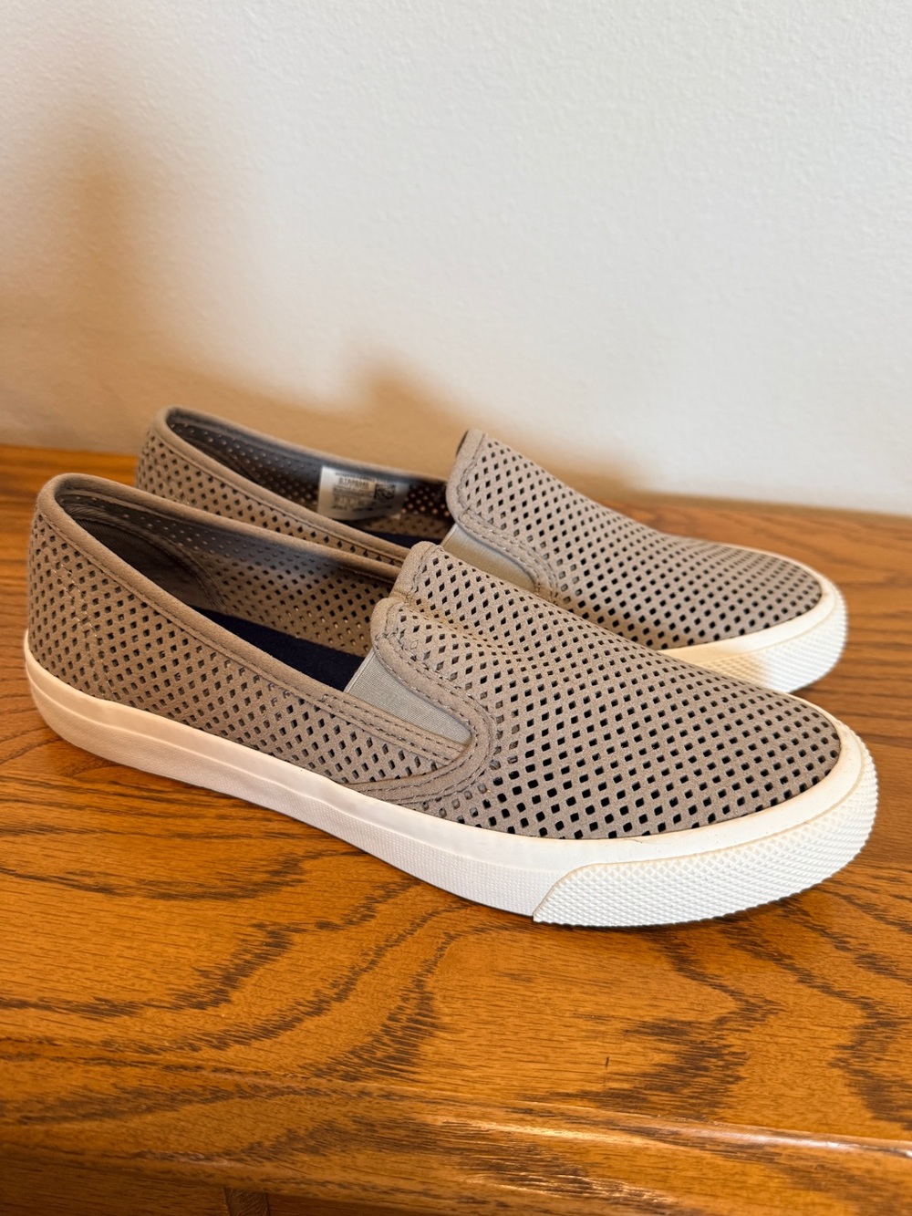 Sperry Perforated Slip-On Mules in Light Grey